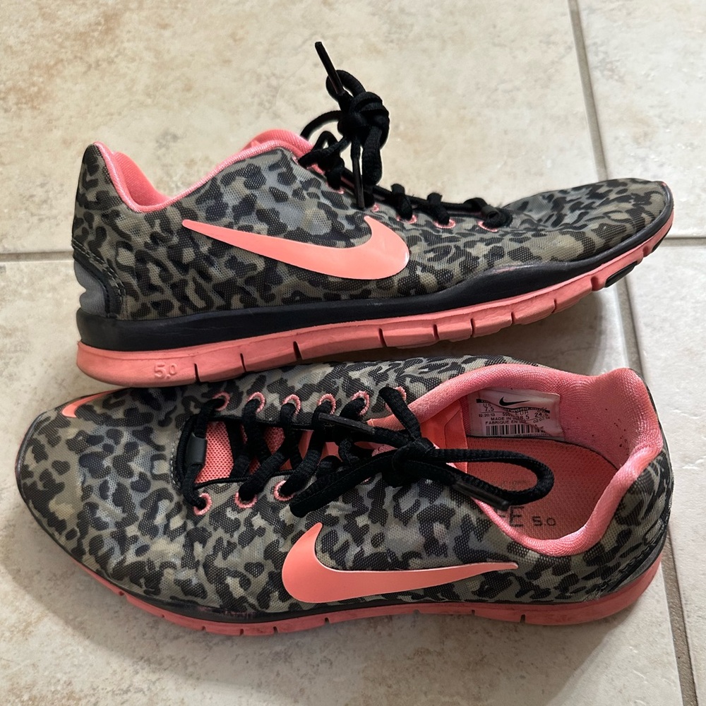 Nike Women's Athletic Shoes - Pink and Black Leopard Print